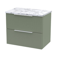 Hudson Reed Fluted 600mm Wall Hung 2-drawer Vanity & Laminate Worktop Contemp Satin Green MFC Painted Gloss 522x605x390mm - JJ Building Materials