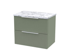 Hudson Reed Fluted 600mm Wall Hung 2 - drawer Vanity & Laminate Worktop Contemp Satin Green MFC Painted Gloss 522x605x390mm - JJ Building Materials
