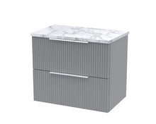Hudson Reed Fluted 600mm Wall Hung 2 - drawer Vanity & Laminate Worktop Contemp Satin Grey MFC Painted Gloss 522x605x390mm - JJ Building Materials