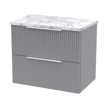 Hudson Reed Fluted 600mm Wall Hung 2-drawer Vanity & Laminate Worktop Contemp Satin Grey MFC Painted Gloss 522x605x390mm - JJ Building Materials