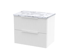 Hudson Reed Fluted 600mm Wall Hung 2 - drawer Vanity & Laminate Worktop Contemp Satin White MFC Painted Gloss 522x605x390mm - JJ Building Materials
