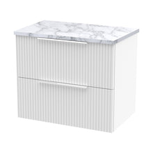 Hudson Reed Fluted 600mm Wall Hung 2-drawer Vanity & Laminate Worktop Contemp Satin White MFC Painted Gloss 522x605x390mm - JJ Building Materials