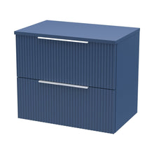 Hudson Reed Fluted 600mm Wall Hung 2 Drawer Vanity & Worktop Contemp Satin Blue MFC Painted Gloss 518x605x390mm - JJ Building Materials
