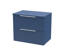 Hudson Reed Fluted 600mm Wall Hung 2 Drawer Vanity & Worktop Contemp Satin Blue MFC Painted Gloss 518x605x390mm - JJ Building Materials