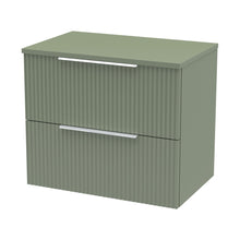 Hudson Reed Fluted 600mm Wall Hung 2 Drawer Vanity & Worktop Contemp Satin Green MFC Painted Gloss 518x605x390mm - JJ Building Materials