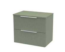 Hudson Reed Fluted 600mm Wall Hung 2 Drawer Vanity & Worktop Contemp Satin Green MFC Painted Gloss 518x605x390mm - JJ Building Materials