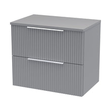 Hudson Reed Fluted 600mm Wall Hung 2 Drawer Vanity & Worktop Contemp Satin Grey MFC Painted Gloss 518x605x390mm - JJ Building Materials