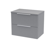 Hudson Reed Fluted 600mm Wall Hung 2 Drawer Vanity & Worktop Contemp Satin Grey MFC Painted Gloss 518x605x390mm - JJ Building Materials