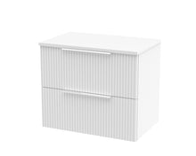 Hudson Reed Fluted 600mm Wall Hung 2 Drawer Vanity & Worktop Contemp Satin White MFC Painted Gloss 518x605x390mm - JJ Building Materials