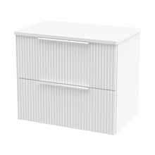 Hudson Reed Fluted 600mm Wall Hung 2 Drawer Vanity & Worktop Contemp Satin White MFC Painted Gloss 518x605x390mm - JJ Building Materials