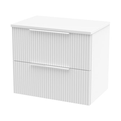 Hudson Reed Fluted 600mm Wall Hung 2 Drawer Vanity & Worktop Contemp Satin White MFC Painted Gloss 518x605x390mm - JJ Building Materials