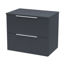 Hudson Reed Fluted 600mm Wall Hung 2 Drawer Vanity & Worktop Contemp Soft Black MFC Painted Gloss 518x605x390mm - JJ Building Materials