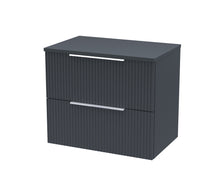 Hudson Reed Fluted 600mm Wall Hung 2 Drawer Vanity & Worktop Contemp Soft Black MFC Painted Gloss 518x605x390mm - JJ Building Materials