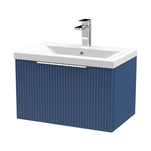Hudson Reed Fluted 600mm Wall Hung Single Drawer Vanity & Basin 1 Contemp Satin Blue MFC Painted Gloss 399x610x390mm - JJ Building Materials