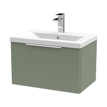 Hudson Reed Fluted 600mm Wall Hung Single Drawer Vanity & Basin 1 Contemp Satin Green MFC Painted Gloss 399x610x390mm - JJ Building Materials