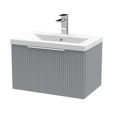Hudson Reed Fluted 600mm Wall Hung Single Drawer Vanity & Basin 1 Contemp Satin Grey MFC Painted Gloss 399x610x390mm - JJ Building Materials