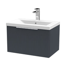 Hudson Reed Fluted 600mm Wall Hung Single Drawer Vanity & Basin 1 Contemp Soft Black MFC Painted Gloss 399x610x390mm - JJ Building Materials