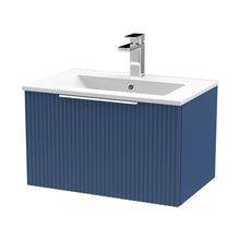 Hudson Reed Fluted 600mm Wall Hung Single Drawer Vanity & Basin 2 Contemp Satin Blue MFC Painted Gloss 377x600x390mm - JJ Building Materials