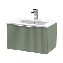 Hudson Reed Fluted 600mm Wall Hung Single Drawer Vanity & Basin 2 Contemp Satin Green MFC Painted Gloss 377x600x390mm - JJ Building Materials
