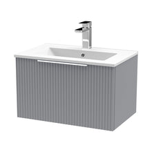Hudson Reed Fluted 600mm Wall Hung Single Drawer Vanity & Basin 2 Contemp Satin Grey MFC Painted Gloss 377x600x390mm - JJ Building Materials