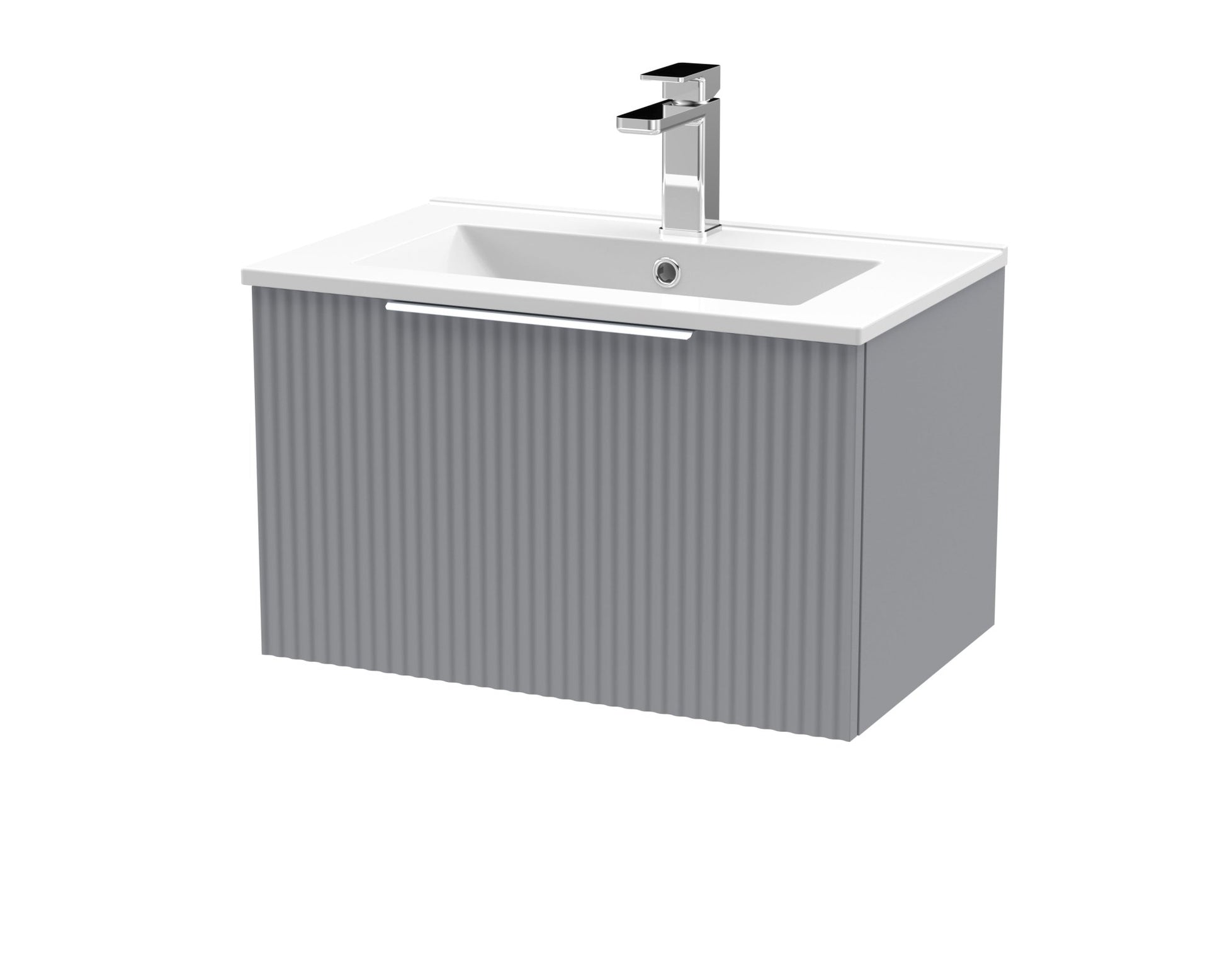 Hudson Reed Fluted 600mm Wall Hung Single Drawer Vanity & Basin 2 Contemp Satin Grey MFC Painted Gloss 377x600x390mm - JJ Building Materials