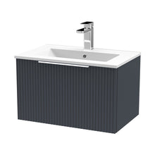 Hudson Reed Fluted 600mm Wall Hung Single Drawer Vanity & Basin 2 Contemp Soft Black MFC Painted Gloss 377x600x390mm - JJ Building Materials