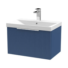 Hudson Reed Fluted 600mm Wall Hung Single Drawer Vanity & Basin 3 Contemp Satin Blue MFC Painted Gloss 409x610x395mm - JJ Building Materials