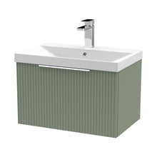 Hudson Reed Fluted 600mm Wall Hung Single Drawer Vanity & Basin 3 Contemp Satin Green MFC Painted Gloss 409x610x395mm - JJ Building Materials