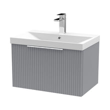 Hudson Reed Fluted 600mm Wall Hung Single Drawer Vanity & Basin 3 Contemp Satin Grey MFC Painted Gloss 409x610x395mm - JJ Building Materials