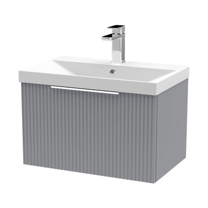 Hudson Reed Fluted 600mm Wall Hung Single Drawer Vanity & Basin 3 Contemp Satin Grey MFC Painted Gloss 409x610x395mm - JJ Building Materials