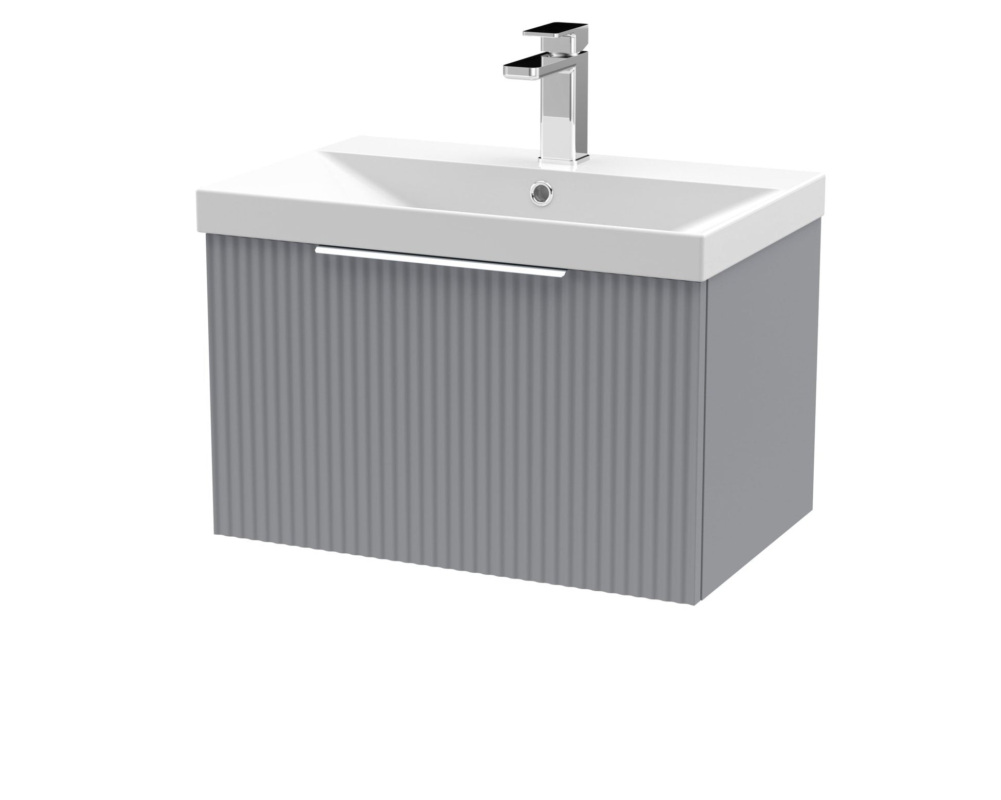 Hudson Reed Fluted 600mm Wall Hung Single Drawer Vanity & Basin 3 Contemp Satin Grey MFC Painted Gloss 409x610x395mm - JJ Building Materials