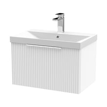Hudson Reed Fluted 600mm Wall Hung Single Drawer Vanity & Basin 3 Contemp Satin White MFC Painted Gloss 409x610x395mm - JJ Building Materials