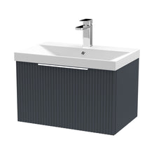 Hudson Reed Fluted 600mm Wall Hung Single Drawer Vanity & Basin 3 Contemp Soft Black MFC Painted Gloss 409x610x395mm - JJ Building Materials