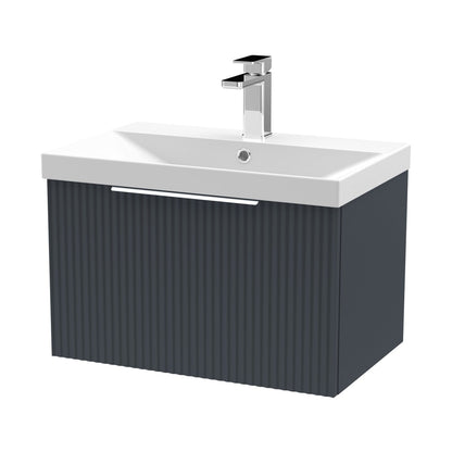 Hudson Reed Fluted 600mm Wall Hung Single Drawer Vanity & Basin 3 Contemp Soft Black MFC Painted Gloss 409x610x395mm - JJ Building Materials