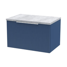 Hudson Reed Fluted 600mm Wall Hung Single Drawer Vanity & Laminate Top Contemp Satin Blue MFC Painted Gloss 381x605x390mm - DFF394LBG - JJ Building Materials