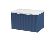 Hudson Reed Fluted 600mm Wall Hung Single Drawer Vanity & Laminate Top Contemp Satin Blue MFC Painted Gloss 381x605x390mm - DFF394LSW - JJ Building Materials