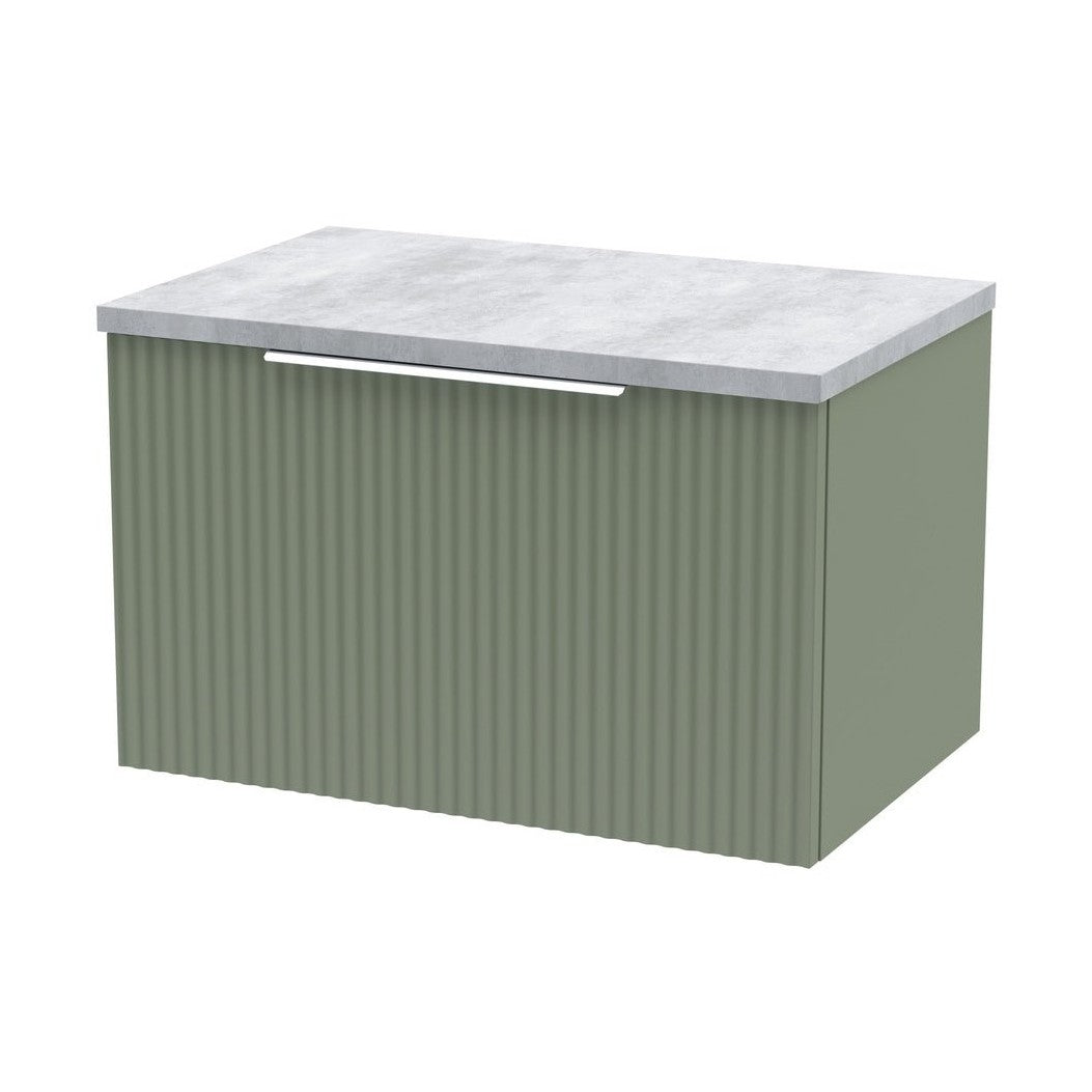 Hudson Reed Fluted 600mm Wall Hung Single Drawer Vanity & Laminate Top Contemp Satin Green MFC Painted Gloss 381x605x390mm - DFF894LBG - JJ Building Materials