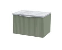Hudson Reed Fluted 600mm Wall Hung Single Drawer Vanity & Laminate Top Contemp Satin Green MFC Painted Gloss 381x605x390mm - DFF894LBG - JJ Building Materials