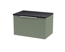 Hudson Reed Fluted 600mm Wall Hung Single Drawer Vanity & Laminate Top Contemp Satin Green MFC Painted Gloss 381x605x390mm - DFF894LSB - JJ Building Materials