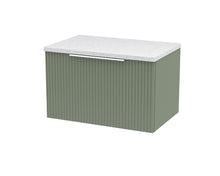 Hudson Reed Fluted 600mm Wall Hung Single Drawer Vanity & Laminate Top Contemp Satin Green MFC Painted Gloss 381x605x390mm - DFF894LSW - JJ Building Materials