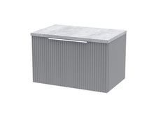 Hudson Reed Fluted 600mm Wall Hung Single Drawer Vanity & Laminate Top Contemp Satin Grey MFC Painted Gloss 381x605x390mm - DFF294LBG - JJ Building Materials