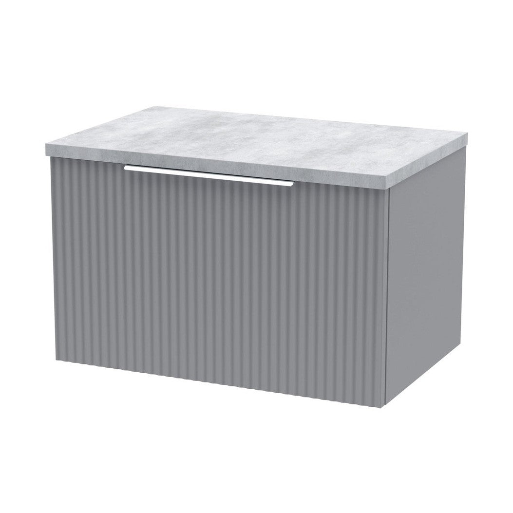 Hudson Reed Fluted 600mm Wall Hung Single Drawer Vanity & Laminate Top Contemp Satin Grey MFC Painted Gloss 381x605x390mm - DFF294LBG - JJ Building Materials