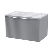 Hudson Reed Fluted 600mm Wall Hung Single Drawer Vanity & Laminate Top Contemp Satin Grey MFC Painted Gloss 381x605x390mm - DFF294LBG - JJ Building Materials