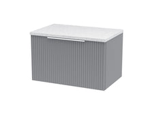 Hudson Reed Fluted 600mm Wall Hung Single Drawer Vanity & Laminate Top Contemp Satin Grey MFC Painted Gloss 381x605x390mm - DFF294LSW - JJ Building Materials