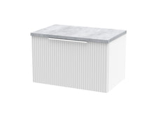 Hudson Reed Fluted 600mm Wall Hung Single Drawer Vanity & Laminate Top Contemp Satin White MFC Painted Gloss 381x605x390mm - DFF194LBG - JJ Building Materials