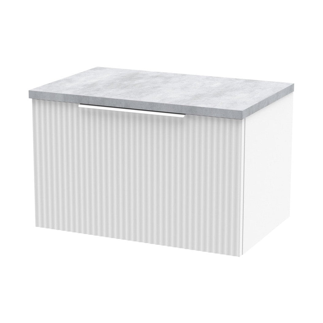 Hudson Reed Fluted 600mm Wall Hung Single Drawer Vanity & Laminate Top Contemp Satin White MFC Painted Gloss 381x605x390mm - DFF194LBG - JJ Building Materials