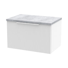 Hudson Reed Fluted 600mm Wall Hung Single Drawer Vanity & Laminate Top Contemp Satin White MFC Painted Gloss 381x605x390mm - DFF194LBG - JJ Building Materials