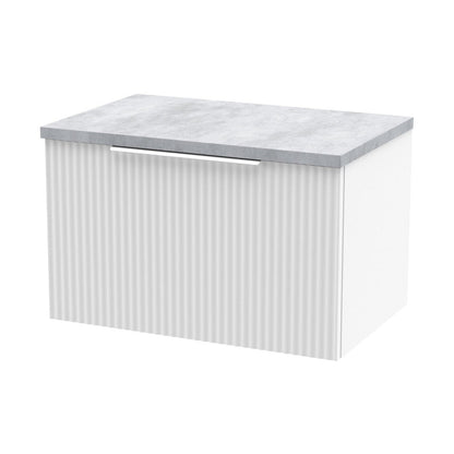 Hudson Reed Fluted 600mm Wall Hung Single Drawer Vanity & Laminate Top Contemp Satin White MFC Painted Gloss 381x605x390mm - DFF194LBG - JJ Building Materials