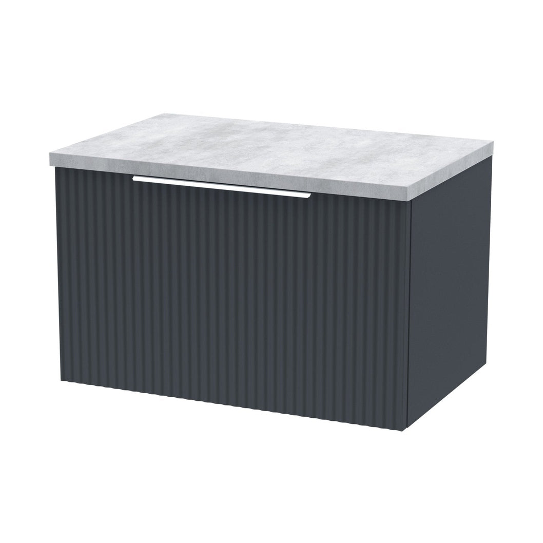 Hudson Reed Fluted 600mm Wall Hung Single Drawer Vanity & Laminate Top Contemp Soft Black MFC Painted Gloss 381x605x390mm - DFF1494LBG - JJ Building Materials
