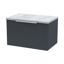 Hudson Reed Fluted 600mm Wall Hung Single Drawer Vanity & Laminate Top Contemp Soft Black MFC Painted Gloss 381x605x390mm - DFF1494LBG - JJ Building Materials